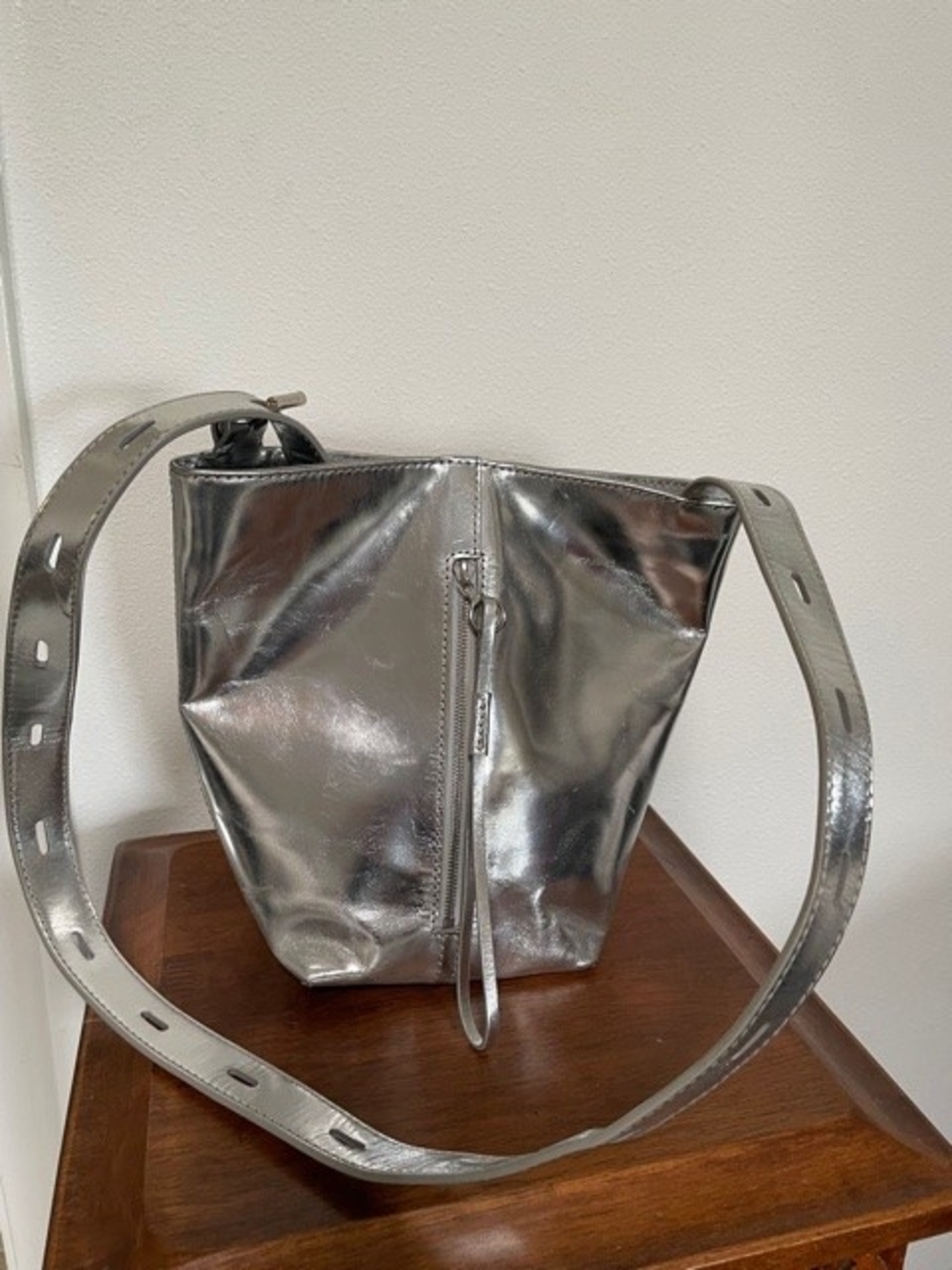 KARA Metallic Silver Bucket Shoulder Bag